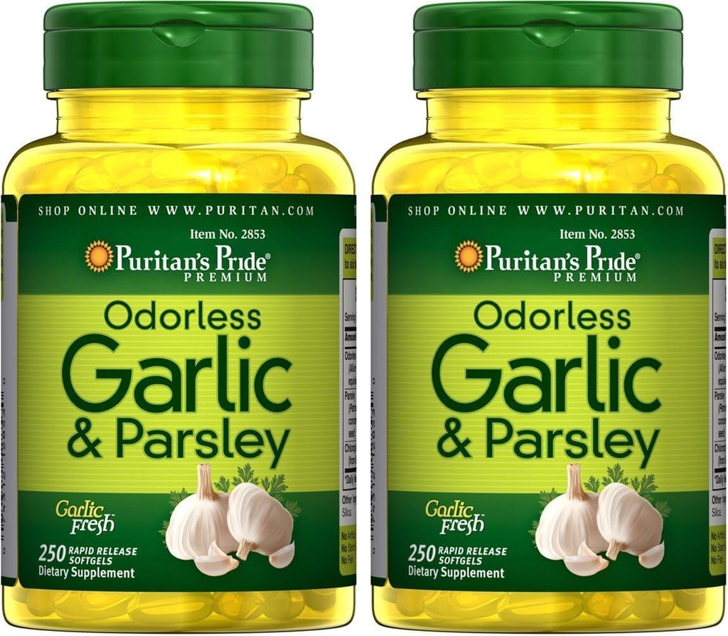 Puritan's Pride Odorless Usturoi & Pătrunjel 500 Mg / 100 Mg, 250 Count (Pachet de 2)