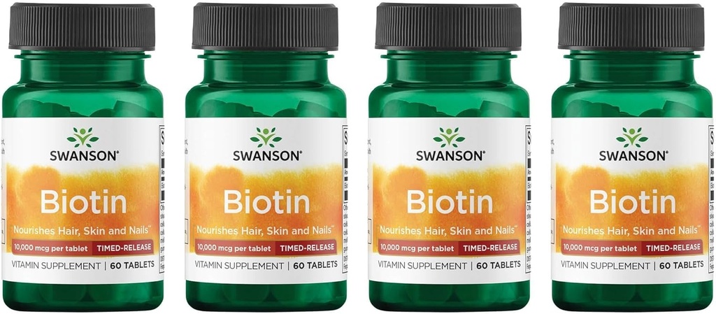 Swanson Biotin - Iznomāšana uz laiku 10 000 μg 60 cilpas (4 iepakojumi)