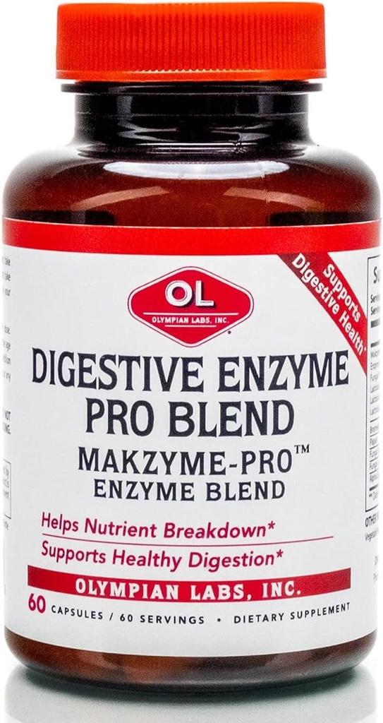 Olympian Labs Digestive Makzyme- Pro enzymy, 60 Kapsle, Breaks Down Proteiny, Karby, Tuky, Olej & Mléko, 60 Služení
