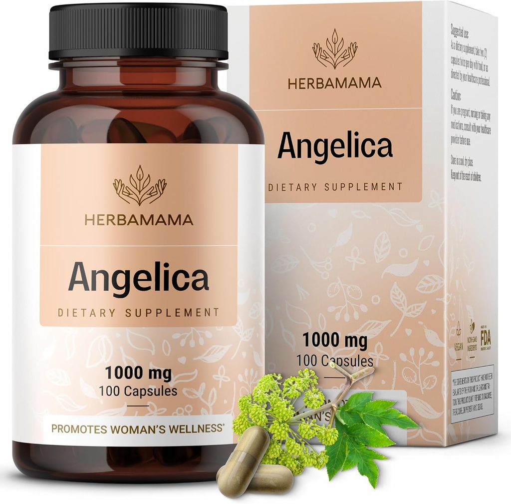 HERBAMAMA Dong Quai Supplement - 1000mg Angelica Root for Women's Support - Dong Quai Powder Capsules - Vegan, Non-GMO Angelica Herb Antioxidant Supplement for Women