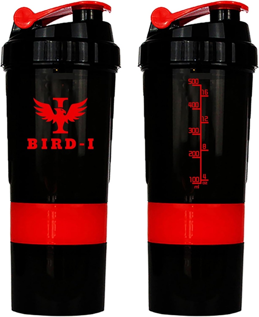 BIRD-I Gym Protein Drocker, 3in-1, 500ml/16.9oz, BPA-free, เมทัลมิเตอร์ (PDF).