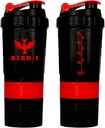BIRD-I Gym Protein Shaker, 3-in-1, 500ml/16.9oz, bez BPA, metāla maisītājs (RED), JT4101