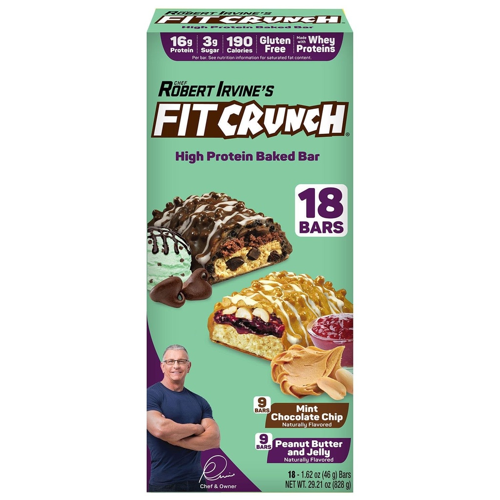 FITCRUNCH Protein Bars, Snack-Größe-Sorten-Pack, Glutenfrei (18 Bars, Minze Schokolade Chip & Peanut Butter Jelly)