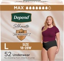 Depend Silhouette Adult Diapers, Incontinence & Postpartum Bladder Leak spodnje perilo za ženske, največja absorbenca, velika, črna, 52 Število (2 paketi po 26), pakiranje maj Vary