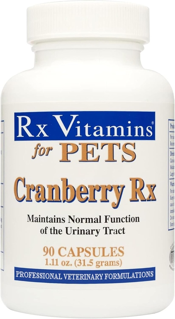Rx Vitamins Pillole di mirtillo per cani - Cat Urinary Tract Medicine Support - Trattamento UTI per animali - Dog & Cat Urinary Relief Aid - 90 Cap.