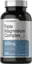 Complexo de Magnesio Triplo de Horbäach | 420 mg | 250 Cápsulas | Fórmula non GMO e Gluten Libre | óxido de magnesio, citrato e suplemento dietético aspartato