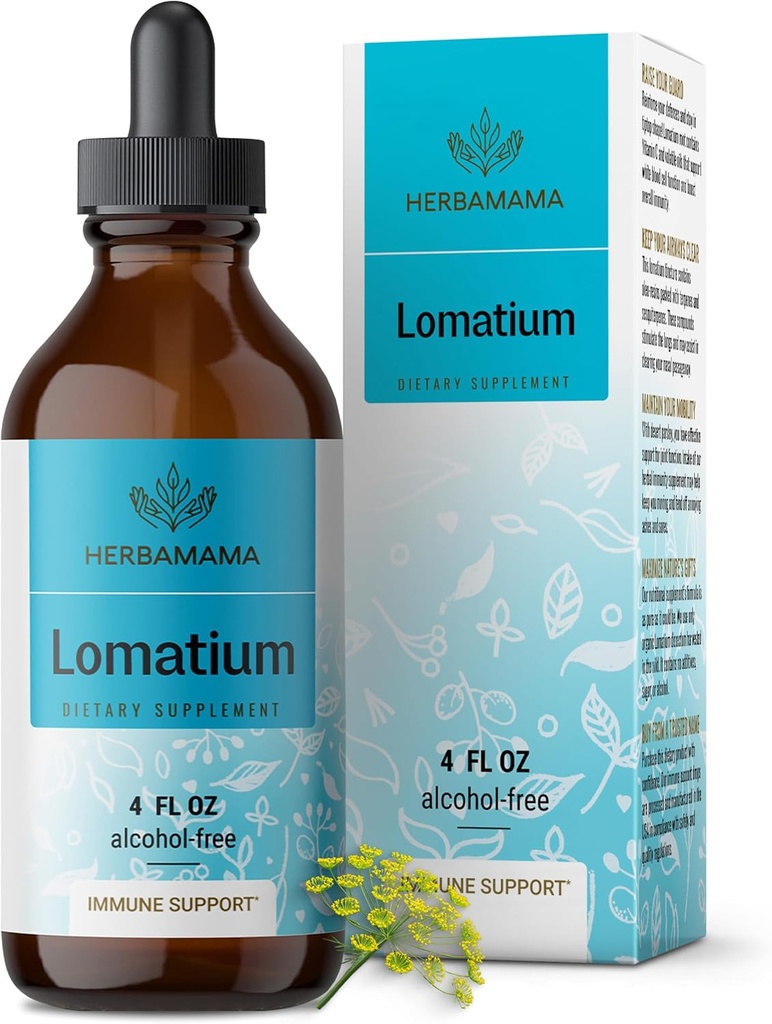 HerBAMMA Lomati Root Tincure - Vegan Lomati Disctrium Extra per a l'Iung Clear & Detox - No-GMO, Audit i Sugar-Free Respiry Lung, 56 dies de provisions