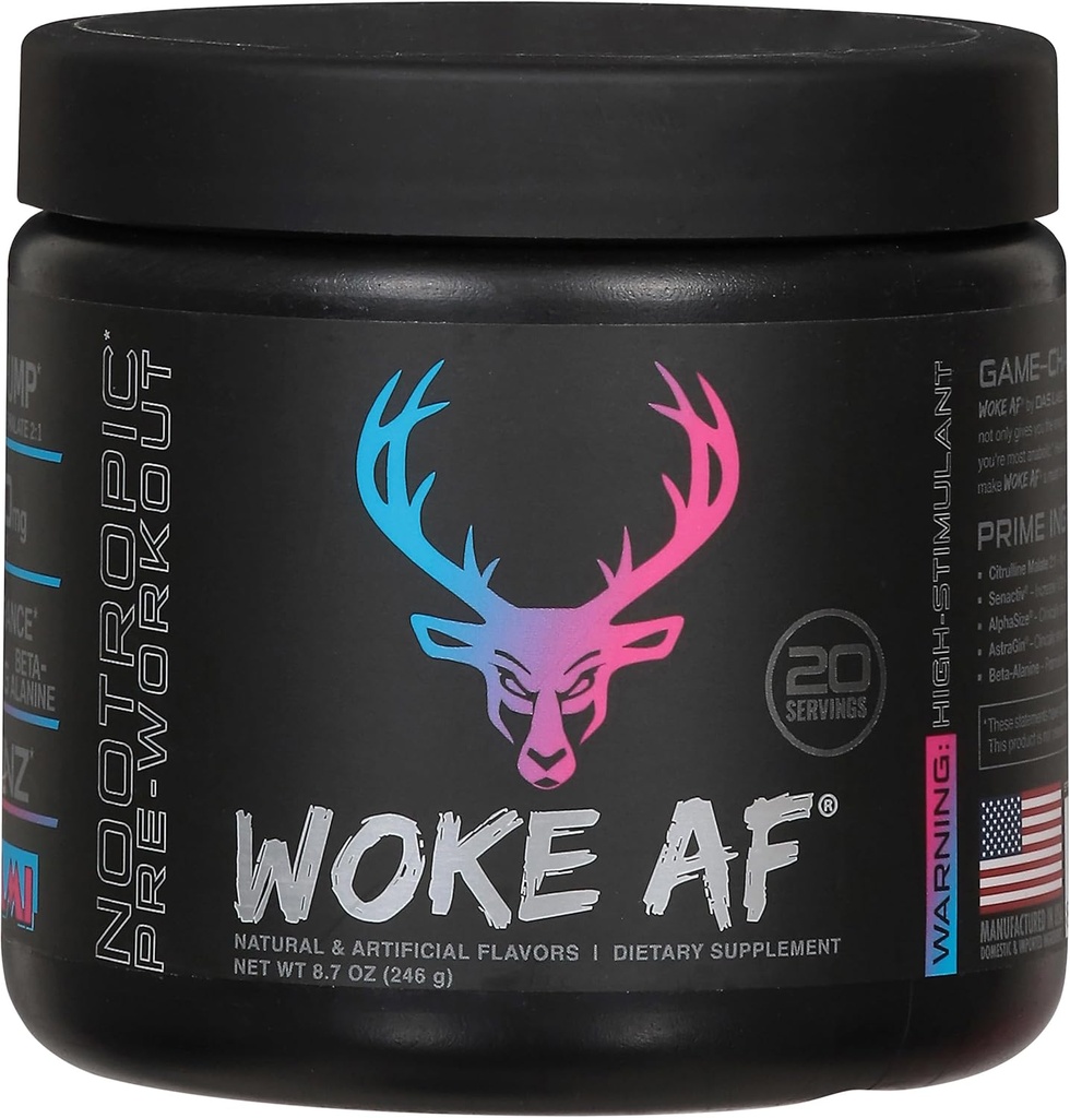 Woke Af Bucked Up Pre-Workout אבקה, אנרגיה מוגברת, מיאמי, 333 מ"ג קפאין, 20 משרתים