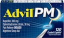 Advil PM (120 Count) Pain Reliever/ Nighttime Sleep Aid Caplet, 200mg Ibuprofen, 38mg Diphenhydramine (Pack of 2)