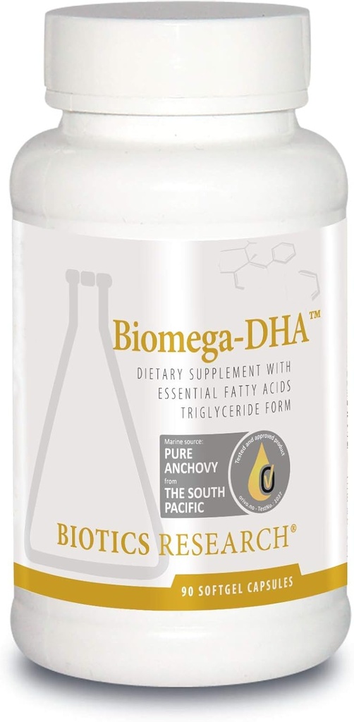 Biotics Research Biomega DHA aceite de peixe, 600 mg DHA, soporta aprendizaxe e memoria, vitaminas cerebrais fetais, 90 cápsulas Softgel.