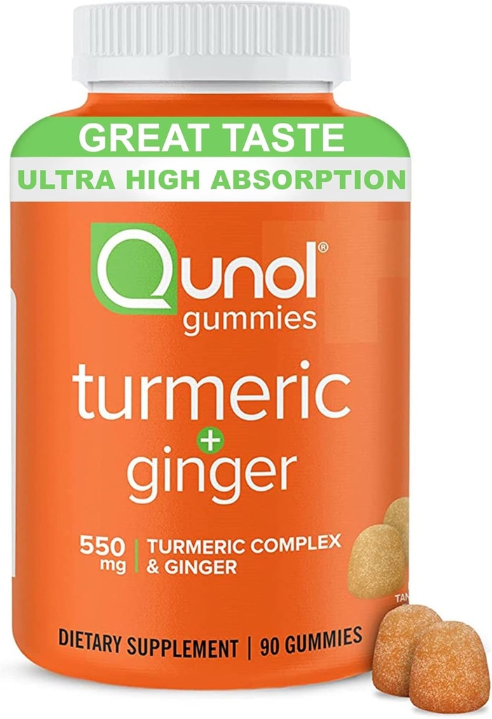 Qunol Turmeric and Ginger Gummies - Supporto congiunto Integratore con Ultra High Absorption, 90 Count Vegan and Gluten Free Gummies