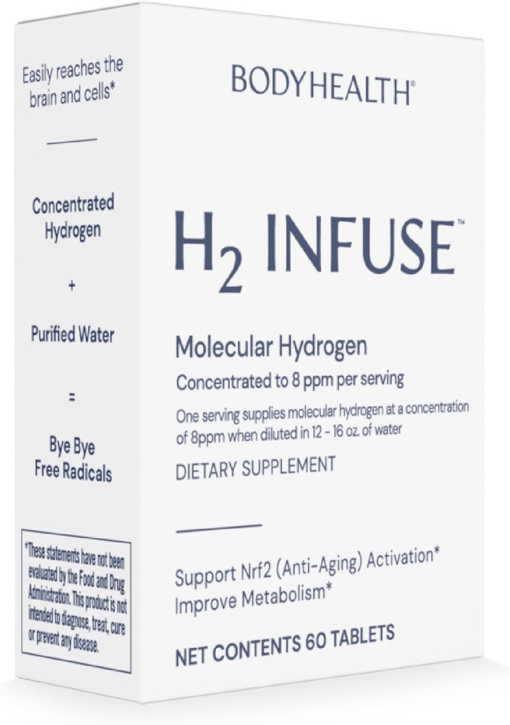 BodyHealth H2 Infuse Molecular hydrogen Tablets, טבליות לשתייה מים, מגנזיום אלמנטרי כדי לתמוך metabolism עם מים הידרוגן מולקולרי - 60 טבליות