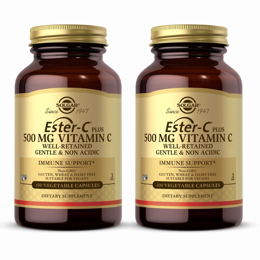 Solgar Ester-C Plus 500 mg Vitamin C (Ascorbate Complex) - 100 Vegetable Capsules, Pack of 2 - Antioxidant & Immune Support - Non GMO, Vegan, Gluten Free, Kosher - 200 Total Servings