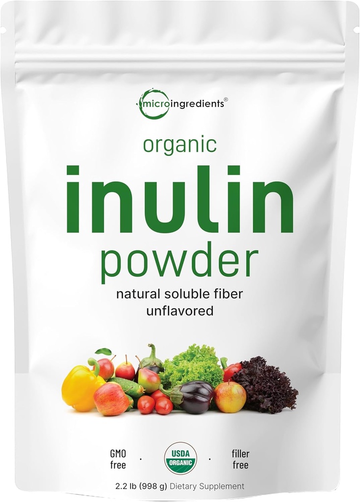Micro Materialss Organic Inulin FOS Fiber Toz, 2.2 lb | Hızlı Su-plastik Prebiyotik Intestinal & Colon Health | Natural Fiber for Smoothies & Drinks | Vegan Friendly Friendly Friendly