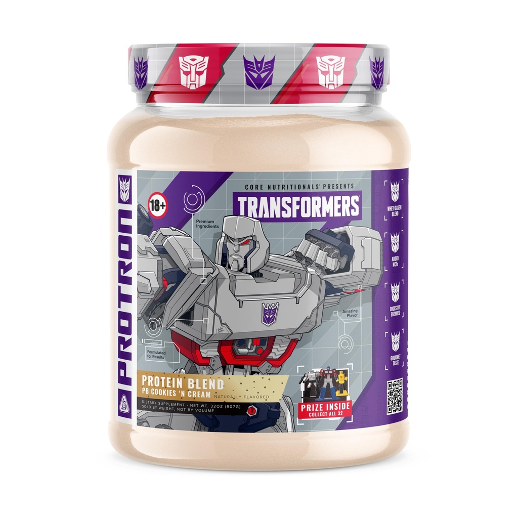 Core Nutritionals Transformers Protron Protein | Whey + Casein Blend | MCTs & Digestive Enzymes | 25g Protein | Free Prize Inside - Megatron | 2 Pound (PB Cookie 'N Cream)
