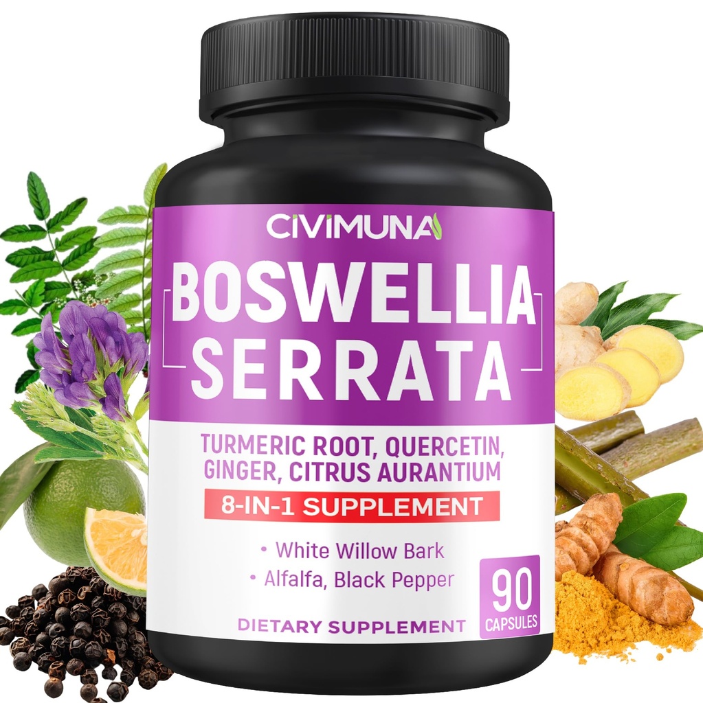 Boswellia Capsules with Boswellia, Turmeric, Quercetin and More - 90 Capsules for 3 Months Supply