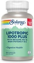 SOLARAY Lipotrópico 1000 Plus com Betaine HCl & alta potência B-6, Digestão saudável, energia e suporte de metabolismo de gordura, Complexo lipotrópico Plus Aloe Vera, 60 Dia Garantia, 30 Servings, 180 Cápsulas