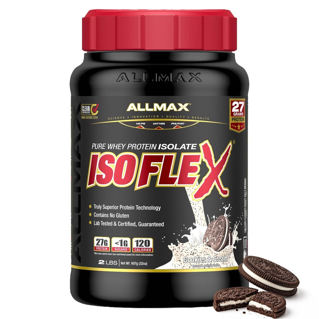 ALLMAX ISOFLEX Whey Protein Isolate, Cookies & Cream, 2 lb