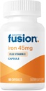 Suplemento de ferro de fusión bariátrica 45mg con vitamina C | 1 por día | Vitaminas para mulleres e homes | Gluten, Dairy e Soy libre | Non-GMO | 60 Conde
