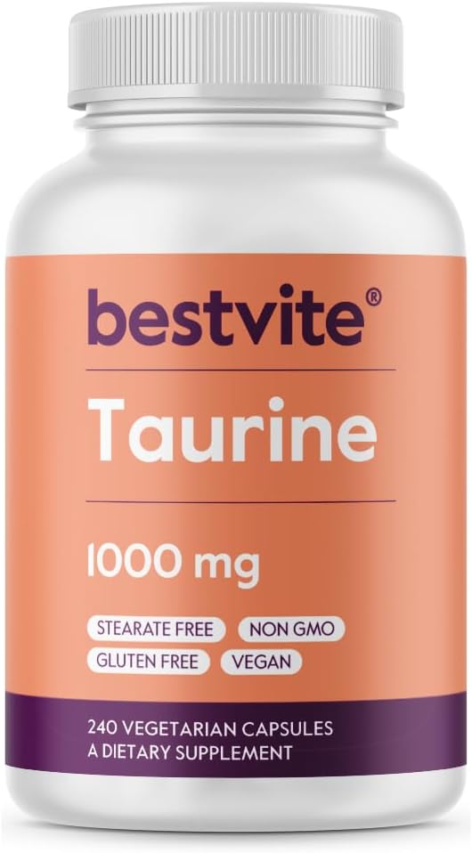 BESTVITE Taurine 1000mg (240 Veģetārās kapsulas) - Nē Stearāti - Nē Plūsmas aģenti - Vegāns - NeĢMO - Bez lipekļa