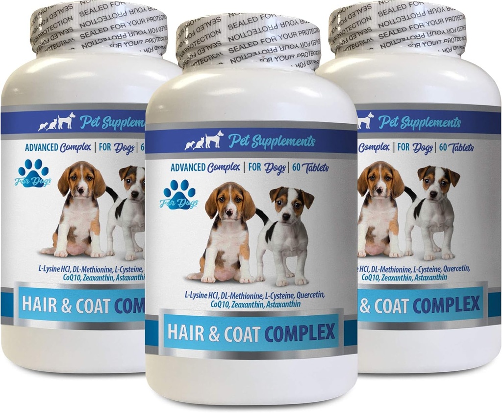 Antiinflammatoriske for hunder - Hundehår og Coat Complex - kløe relief - immunstøtte - vitaminer og mineraler - Hundevitamin e Supplement - 3 flasker (180 behandlinger)