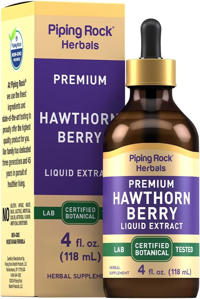 Piping Rock Hawthorn Berry Extracto líquido | 4 fl oz | Herb Tincture Drops | Premium Vegetarian Supplement | Non GMO, Gluten Free