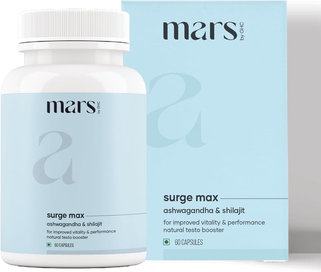 Mars Surgemax Natural Capsules with Shilajit & Safed Musli | Поддерживает энергию, силу и иммунитет | Активный образ жизни | 60 капсул | Пакет из 1