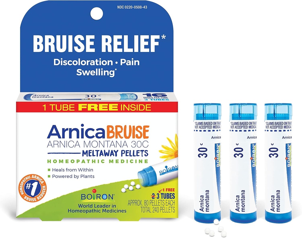 Boiron Arniska Bruise – Arnica Montana 30c for evolution of Hurry, Swelling, and dislutes from Brues - 3 เคาน (240 Pells)