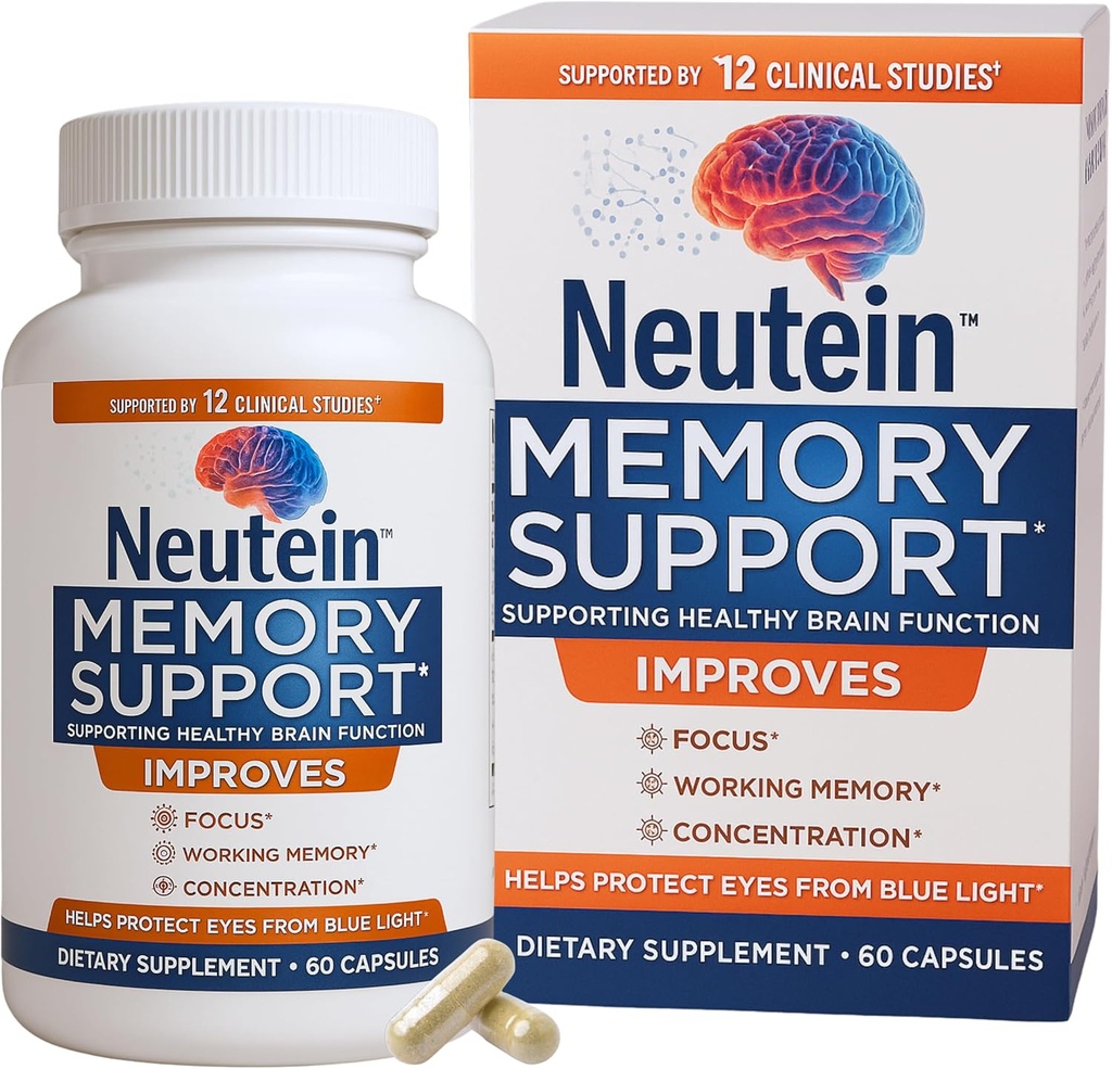 Impulsor cerebral natural para memória, concentração e saúde cerebral - Suplemento de foco baseado em plantas extra para adultos e idosos, Made in USA (60 cápsulas/30 Serv)