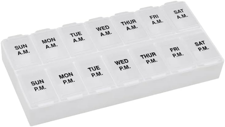 Påminn N' Time Weekly (7-Day) AM / PM Pill Organizer, Vitamin och Medicine Box, Stora Compartments, 2 gånger om dagen, Clear Lids