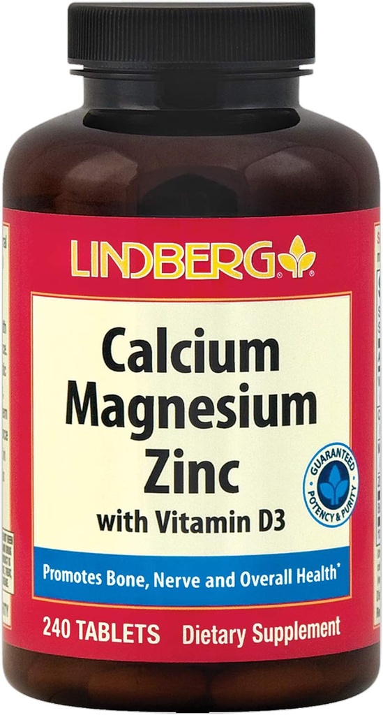 Calcium Magnesium Zinc | 240 Caplets | עם ויטמין D3 ו Boron | Vegetarian, non-GMO, Gluten Free Supplement