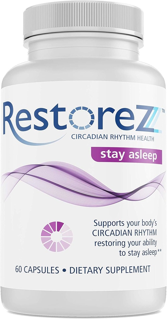 RestoreZ Stay Asleep (60 Capsules) Natural Sleep Supplement - Maintain Long Restful Sleep Through The Night - Non-Habit Forming Sleep Aid