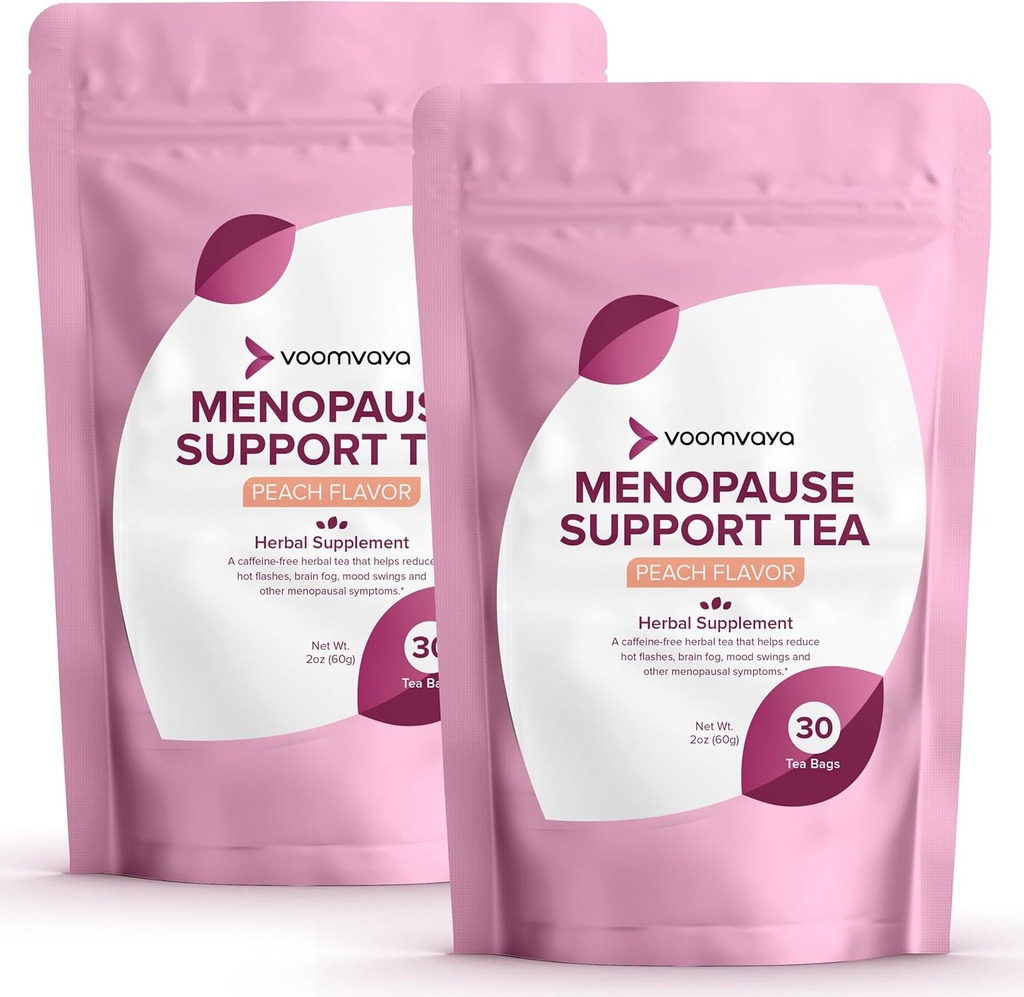 VoomVaya Save 10% on Menopause Support Tea 2-Pack Bundle - Natural Menopause Relief for Women w/Red Clover & Black Cohosh - Night Sweats & Hot Flashes Relief - Peach Flavor - 90 Teabags