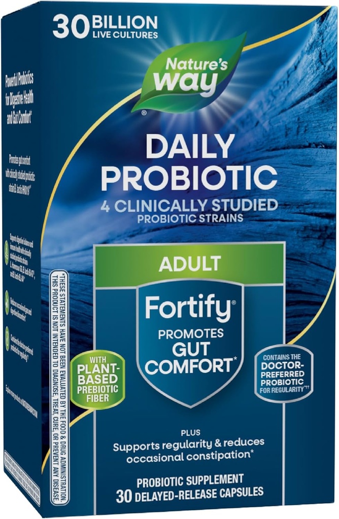 Nature 's Way Fortify Daily Probiotic With Prebiotic for Men and Women, Probiotics for Immune and Digestive Health Support *, 30 Billion Live Cultures, 30 kapsułki