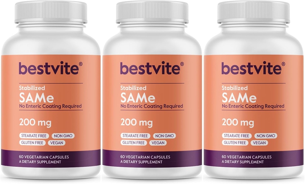 BestVITE SAM-e 200mg Stabilize (180 Vegetarian Capsules) (3-Pack) - daha çox olan İtaliyadan daha çox (SS) SAM-e, Yüksək Active Level Mövcuddur