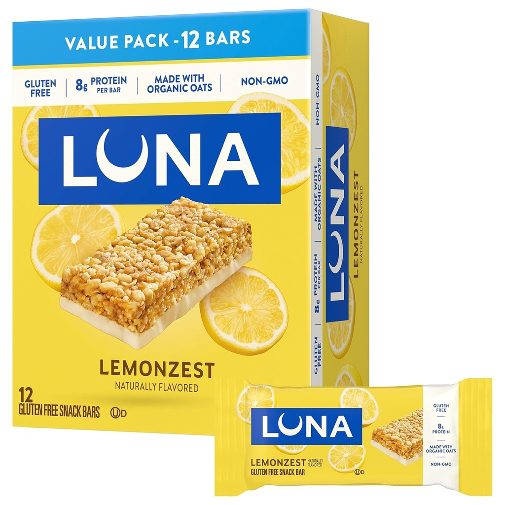 LUNA Bar - LemonZest Flavor - Gluten Free Snack Bars - Non-GMO - Білкові бари - Виготовлені з органічними овесами - Цінний пакет (12 пакет)