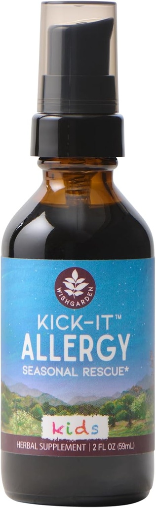 WishGarden Herbs Kick-It Allergy for Kids - Plant-Based Non-Drowsy Herbal Allergy Supplement med Nettle Leaf, Echinacea & Yerba Santa, Stöder Hälsosamt Histamin Response till Seasonal Irritants, 2oz