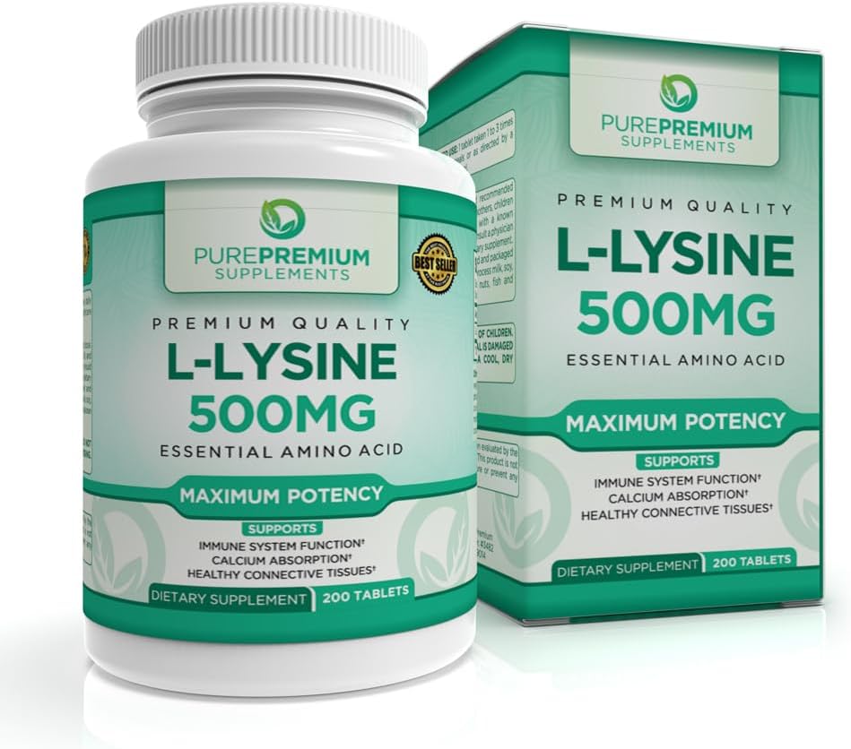 PurePremium L-Lysine 500 mg supplement - Essential Amino Acid with Maximum Strength - Immune Support supplement - Pure Lysine 500mg for Fast Absorption - 7 Months Supply - 200 الجداول