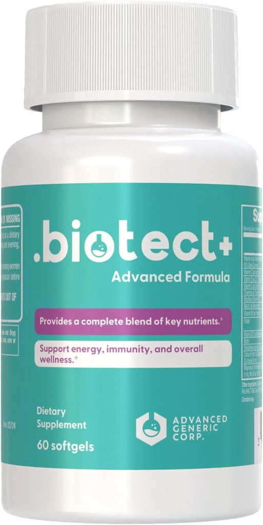 Biotect + Advanced Imūnsupport Formula - Complete Daily Wellness Papildinājums ar Essential Nutrients enerģijai, Immunity, un Kopumā veselība - 60 Softgels, 30 dienu piegādes