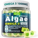 Algae Omega 3 Gummies 1000mg, Plant Based DHA 460mg ' EPA 230mg, Omega 3 Fish Oil Alternative for Adults, Plus MethylFolate, Vitamin B12, Phosphatidylserine, No Fishy Taste, Vegan, Sugar Free, 60 Cts