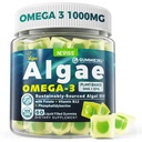 Vegan Omega-3 Gummies for Adults, Fish Oil Alternative from Algae Oil, Plant Based DHA 460mg & EPA 230mg Plus MethylFolate, Vitamin B12, Phosphatidylserine, No Fishy Taste, Vegan, Sugar Free, 60 Cts