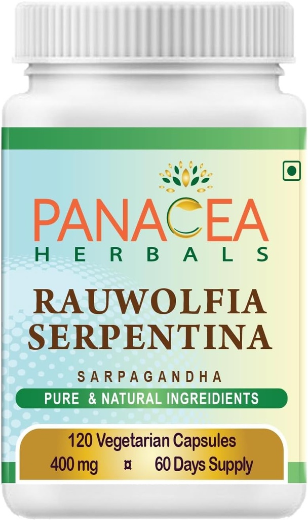 Panacea Herbals Rauwolfia Serpentina Capsules (120 greve 400mg Veg Caps) Sarpagandha Vati, indisk Snakeroot Supplement