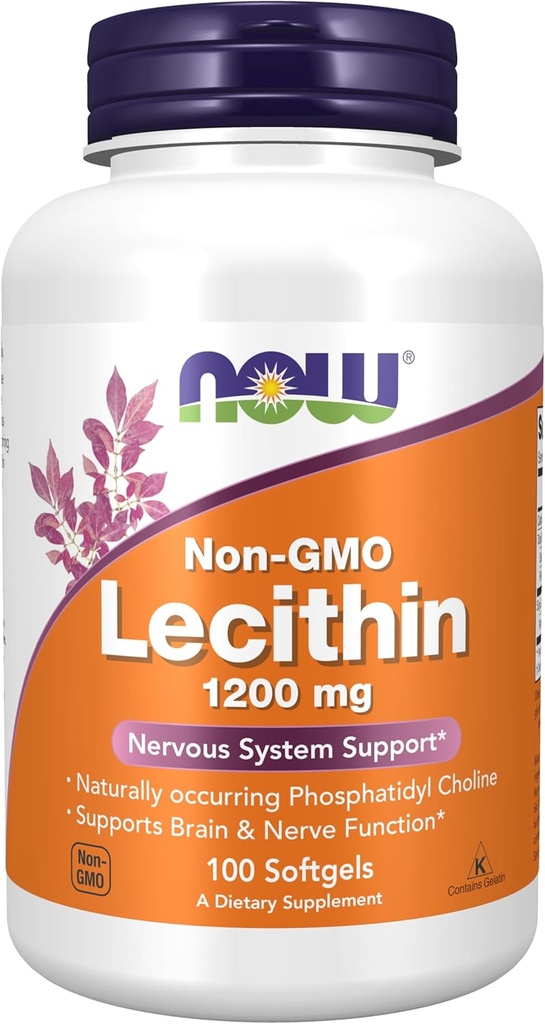 NOW Suplementos, Lecitina 1200 mg com Phosphatidyl Choline natural, 100 Softgels