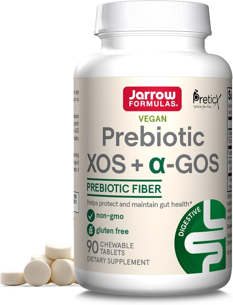 Jarrow Formulak Prebiotikoak XOS + GOS - Zuntz-konplexua - 90 Taula Chewable - Enriches & Nourishes Gut Microbiome - Onartzen du Bacteria Onuragarriak - 30 zerbitzatu
