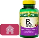 Spring Valley - Vitamin B12 Quick-Dissolve Tablets, 2,500 mcg, Cherry Flavor, 120 Count + STS Sticker.