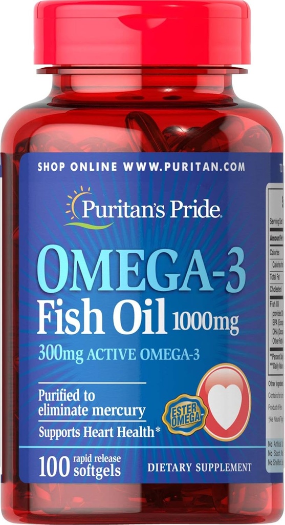 Puritanci Pride Omega-3 Ribje olje 1000 Mg, 100 Število