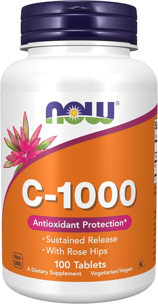 NOW Foods kiegészítők, C- 1000 vitamin Rose Hips, Tartós kiadás, Antioxidáns védelem *, 100 tabletta