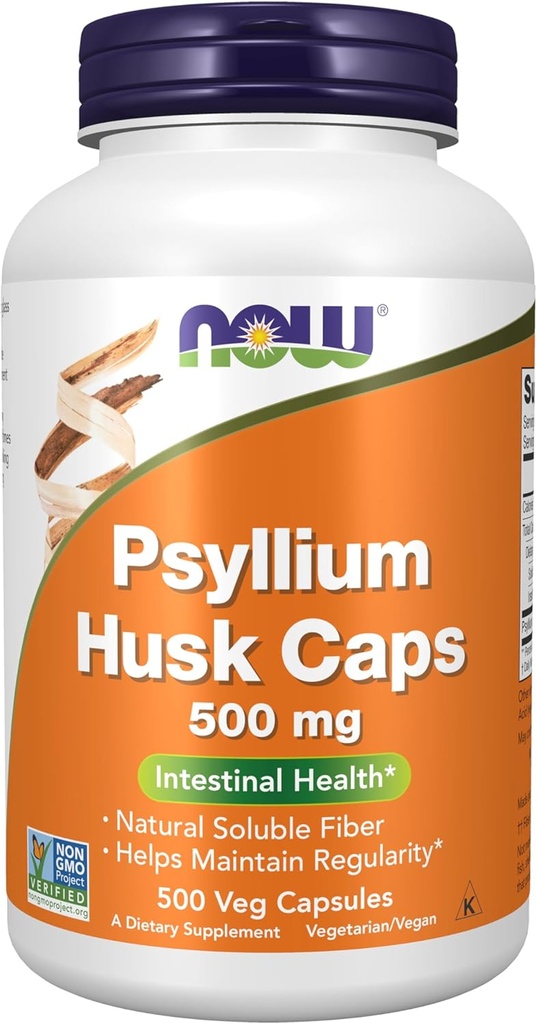 JETZT Nahrungsergänzungsmittel, Psyllium Husk Caps 500 mg, Non-GMO Project Verified, Natürliche lösliche Faser, Darmgesundheit*, 500 Veg Kapseln