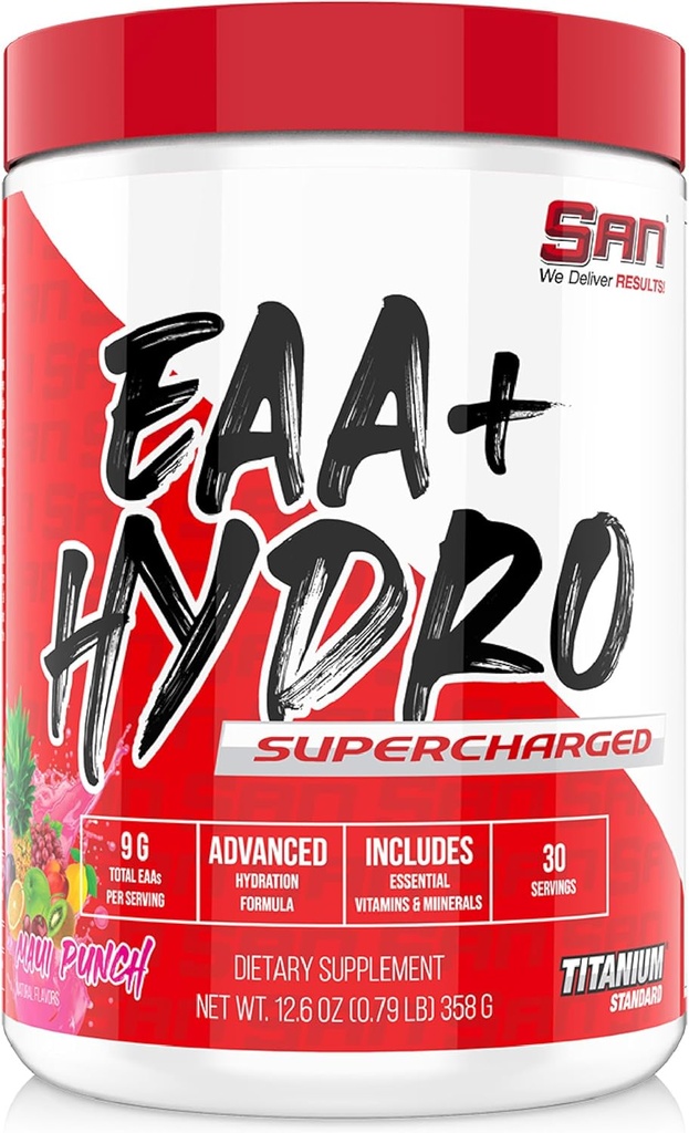 SAN EAA Hydration | EAAs + BCA| Muscle Recovery & Intra | 9G Essential Amino Acids + Electrolytes | Maui Punch 30 Service