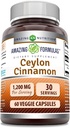 Amazing Formulas Ceylon Cinnamon 1200 Mg supplement ) Vegetarian Capsules ) Non-GMO ) Gluten-Free ) Made in USA (1 Pack ) 60 count)